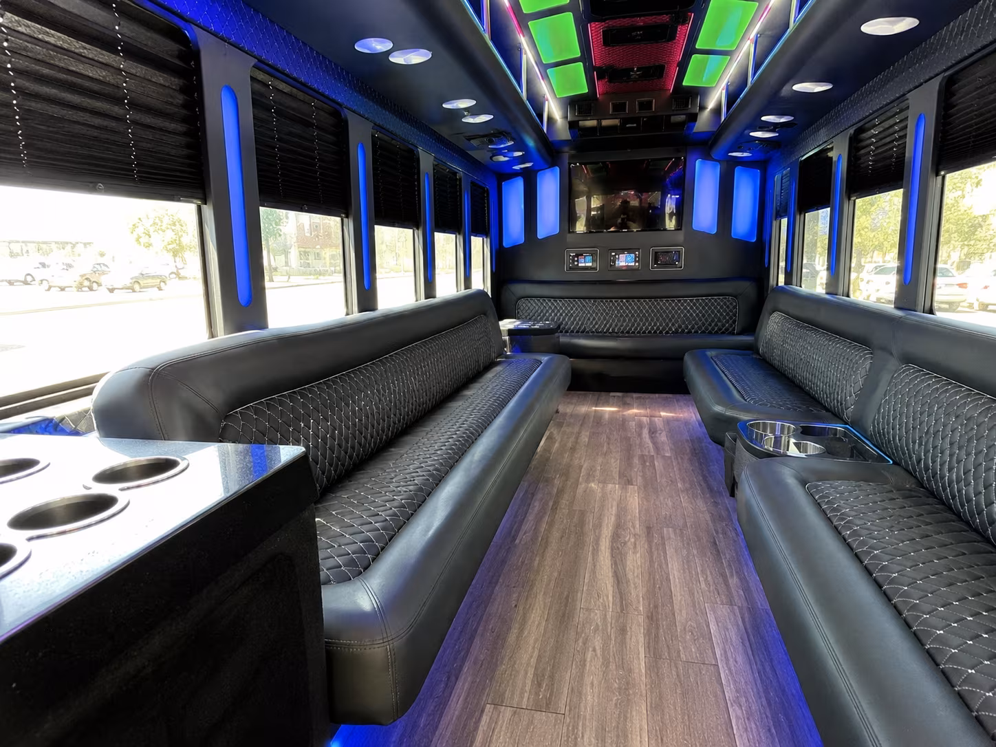 cranston 15 passenger party bus inside